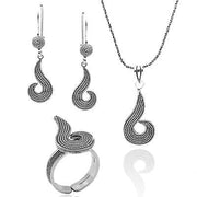 Telkari 3er Set aus 925 Sterling Silber: Halskette, Ohrhänger und Ring im geschwungenen Orient-Design