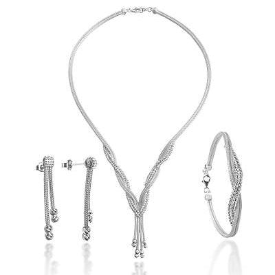 Hasır Schmuckset aus 925 Sterling Silber mit Tassel – Halskette, Ohrhänger und Armband