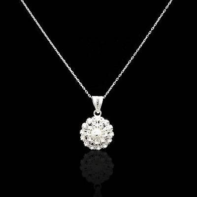 Telkari Halskette aus 925 Sterling Silber, rundes Medaillon mit filigranen Blüten, handgearbeitet