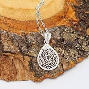Telkari Tropfen Halskette aus 925 Sterling Silber, filigran