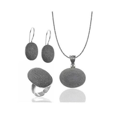 Telkari 3er Set aus 925 Silber – Anhänger mit Kette, Ohrhänger und verstellbarer Ring im Orient-Look.