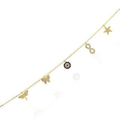 Charm-Armband 925 Silber mit CZ, Seestern, Infinity, Libelle im Orient-Stil