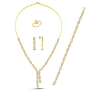 Vergoldetes 4er Set aus Kette, Armband, Ohrsteckern und Ring mit rechteckigen CZ-Gliedern im Orient-Design