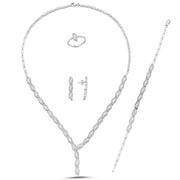 Silbernes 4er Set: Y-Halskette, Armband, Ohrstecker und Ring mit geflochtenen CZ-Gliedern im Orient-Design