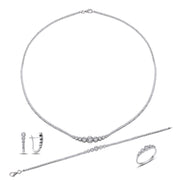 Silbernes 4er Zirkonia-Set: Kette, Armband, runde Ohrstecker und Ring mit Verlaufskugeln