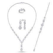 4-teiliges Circle-Schmuckset aus 925 Sterling Silber mit CZ Zirkonia, rhodiniert: Halskette, Armband, Ohrstecker und Ring