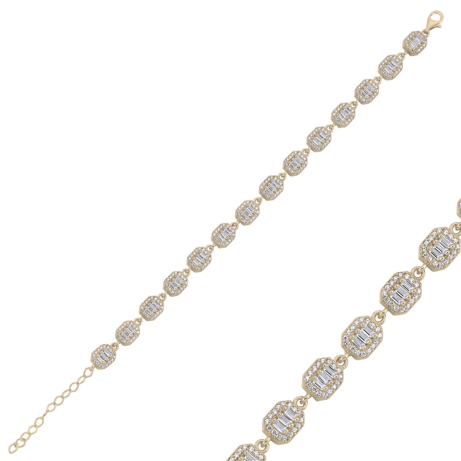 Feines Damenarmband mit achteckigen Gliedern und funkelnder Steinrahmung in 925 Silber (auch vergoldet/rosévergoldet)
