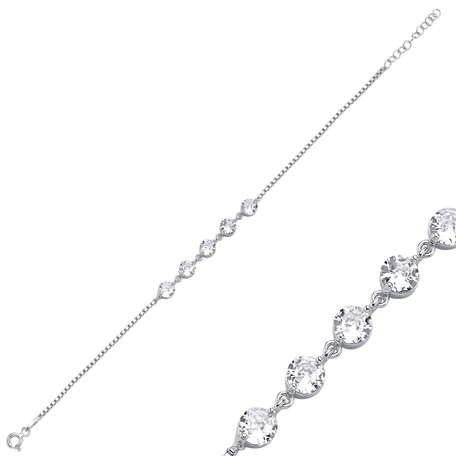 Zierliches Damenarmband mit verlaufenden runden Zirkonia in 925 Silber, auch gelb- und rosévergoldet, filigrane Kettenfassung