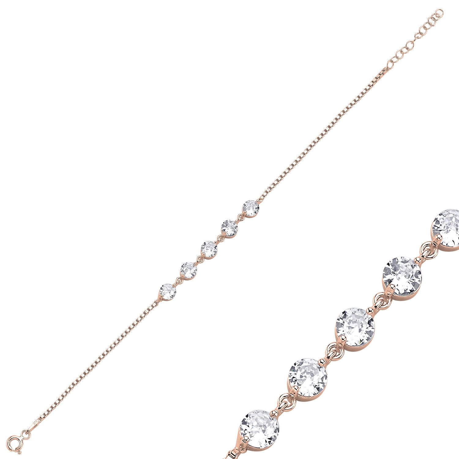 Zierliches Damenarmband mit verlaufenden runden Zirkonia in 925 Silber, auch gelb- und rosévergoldet, filigrane Kettenfassung