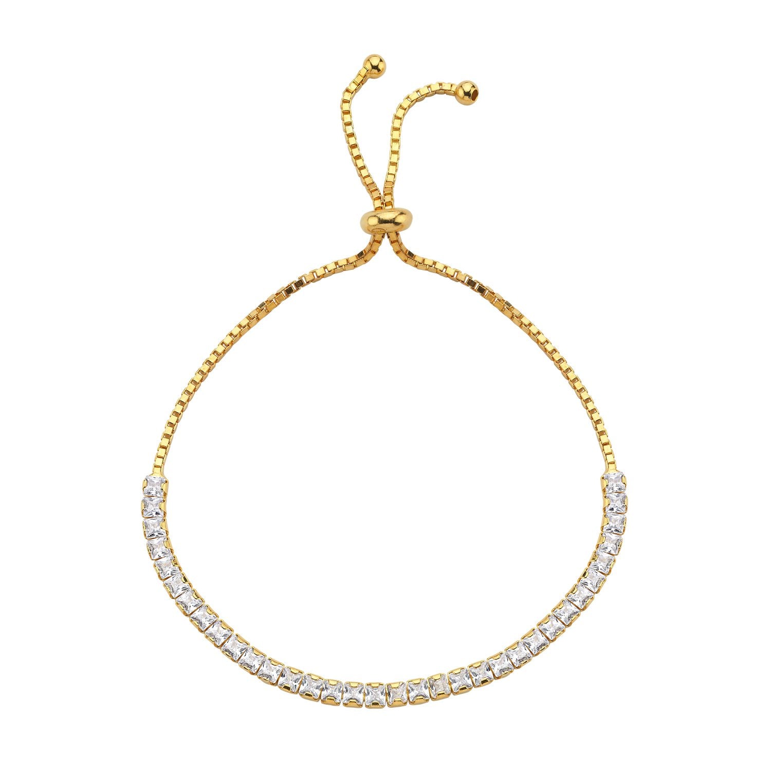 Verstellbares Tennisarmband mit klaren Zirkonia, 11–22 cm Länge, in Silber, Gold und Roségold