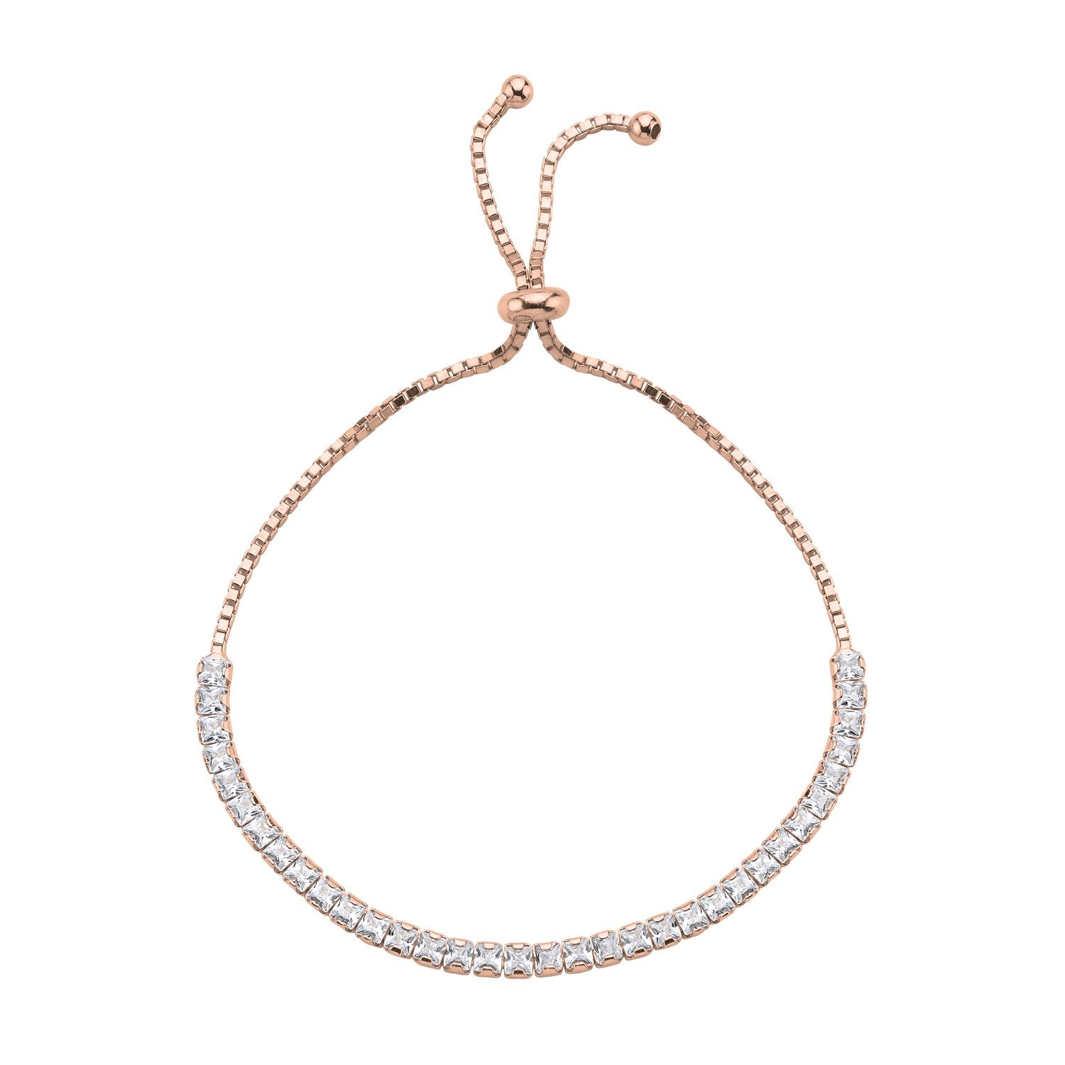 Verstellbares Tennisarmband mit klaren Zirkonia, 11–22 cm Länge, in Silber, Gold und Roségold