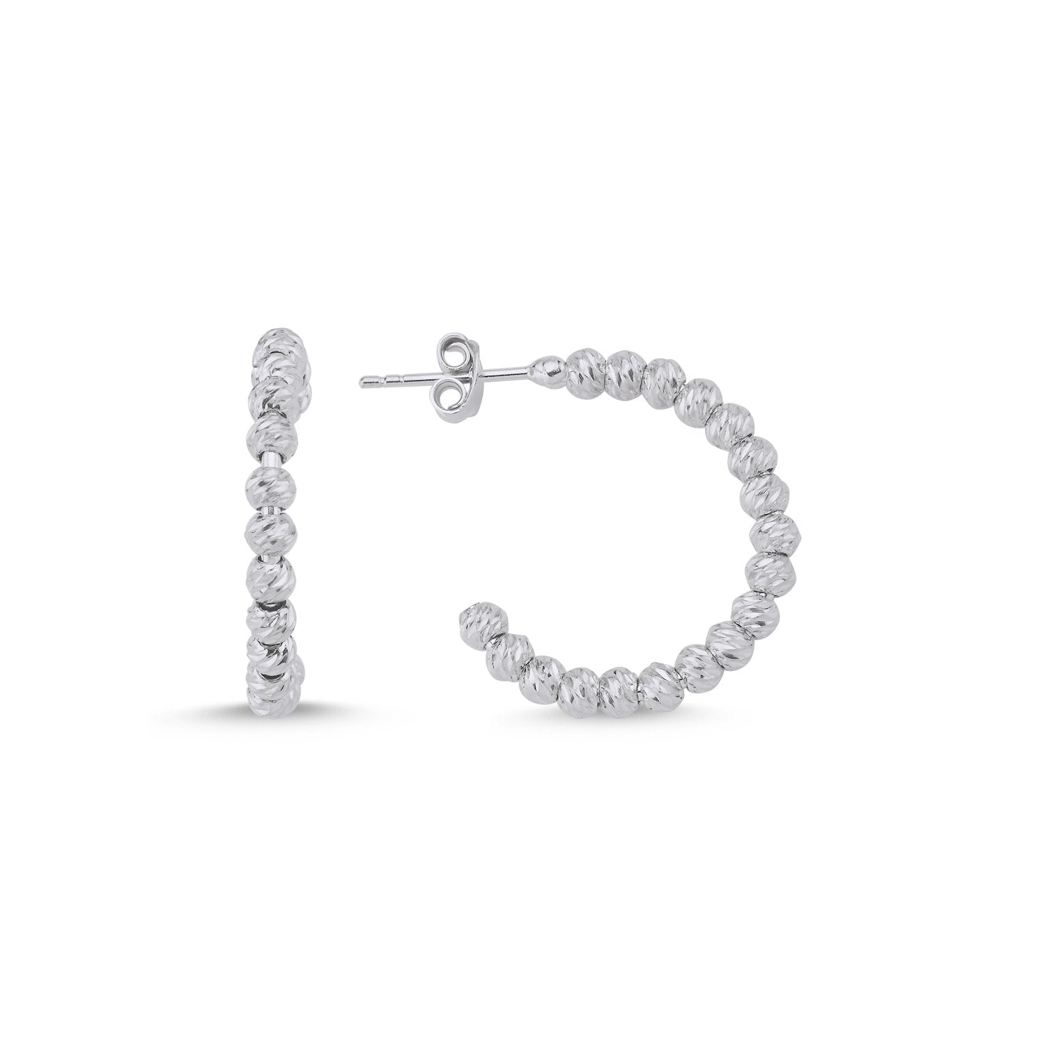 Kreolen aus 925 Silber mit diamantierten Kugeln in halb offener Form