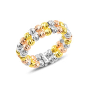Zweireihiger dreifarbiger Bead-Ring mit diamantierter Oberfläche