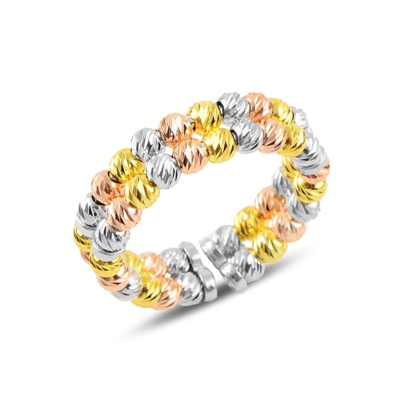 Zweireihiger dreifarbiger Bead-Ring mit diamantierter Oberfläche