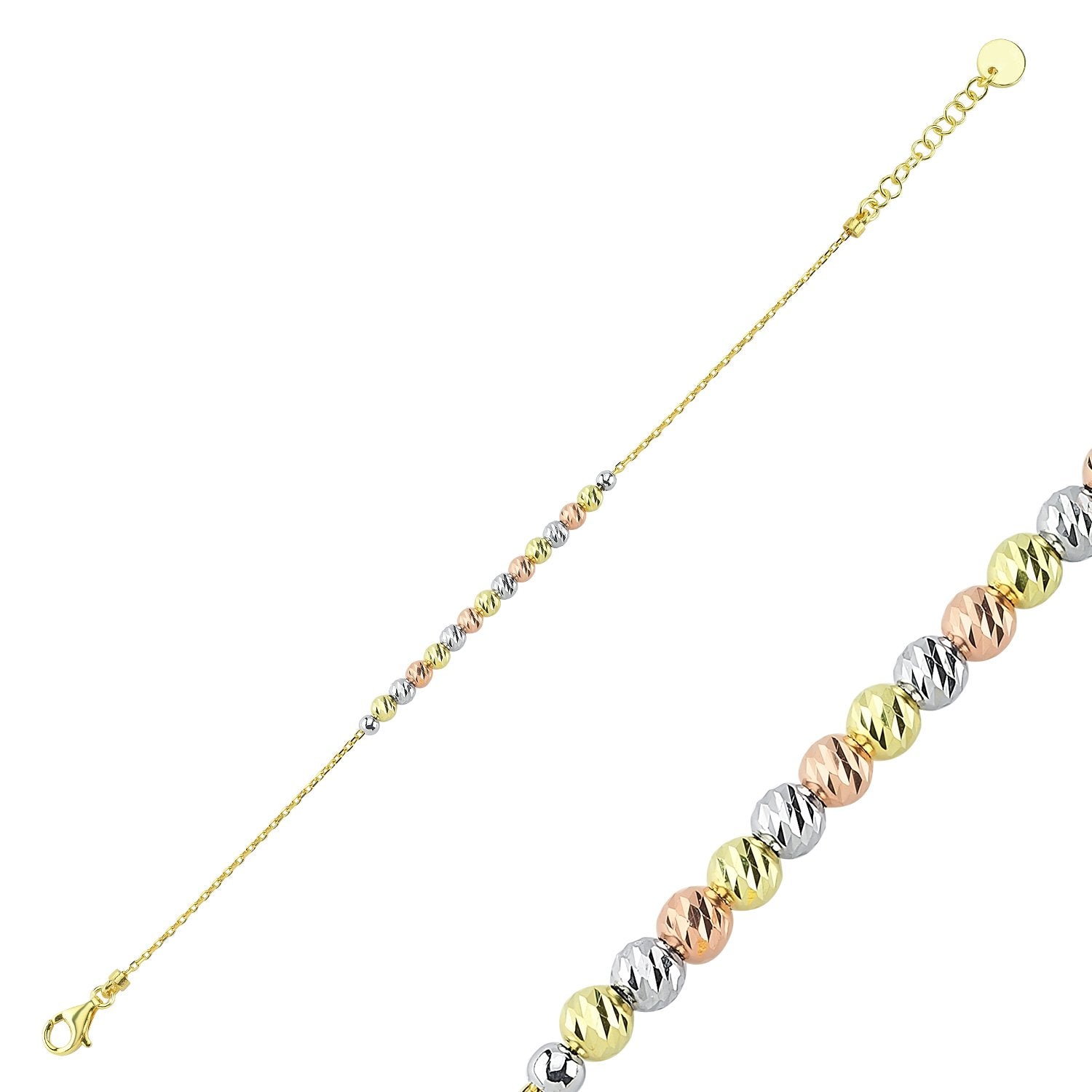 Dreifarbiges Bead-Armband mit diamantierten Kugeln auf zarter Kette