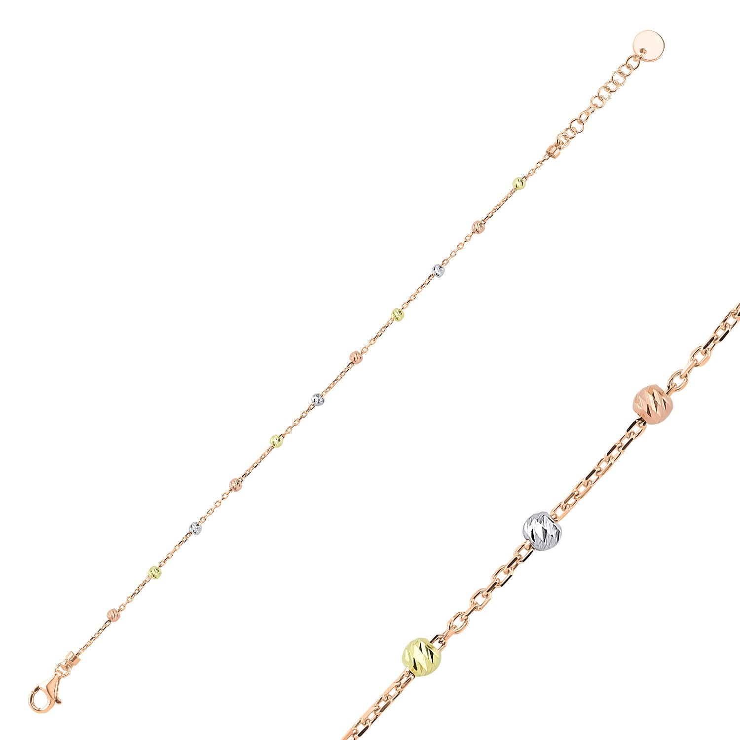 Dreifarbiges Bead-Armband mit feinen Kugeln auf zarter Kette