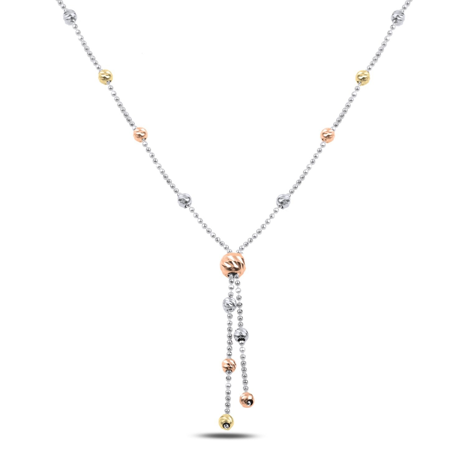 Dreifarbige Y-Halskette mit diamantierten Beads und fallenden Strängen