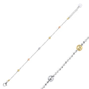 Feines Armband mit dreifarbigen, diamantierten Kugeln auf Ankerkette – Silber-Optik.