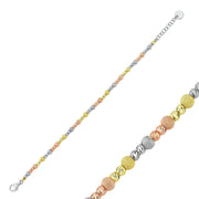 Feines dreifarbiges Armband mit diamantierten und sandmattierten Kugeln auf filigraner Kette.