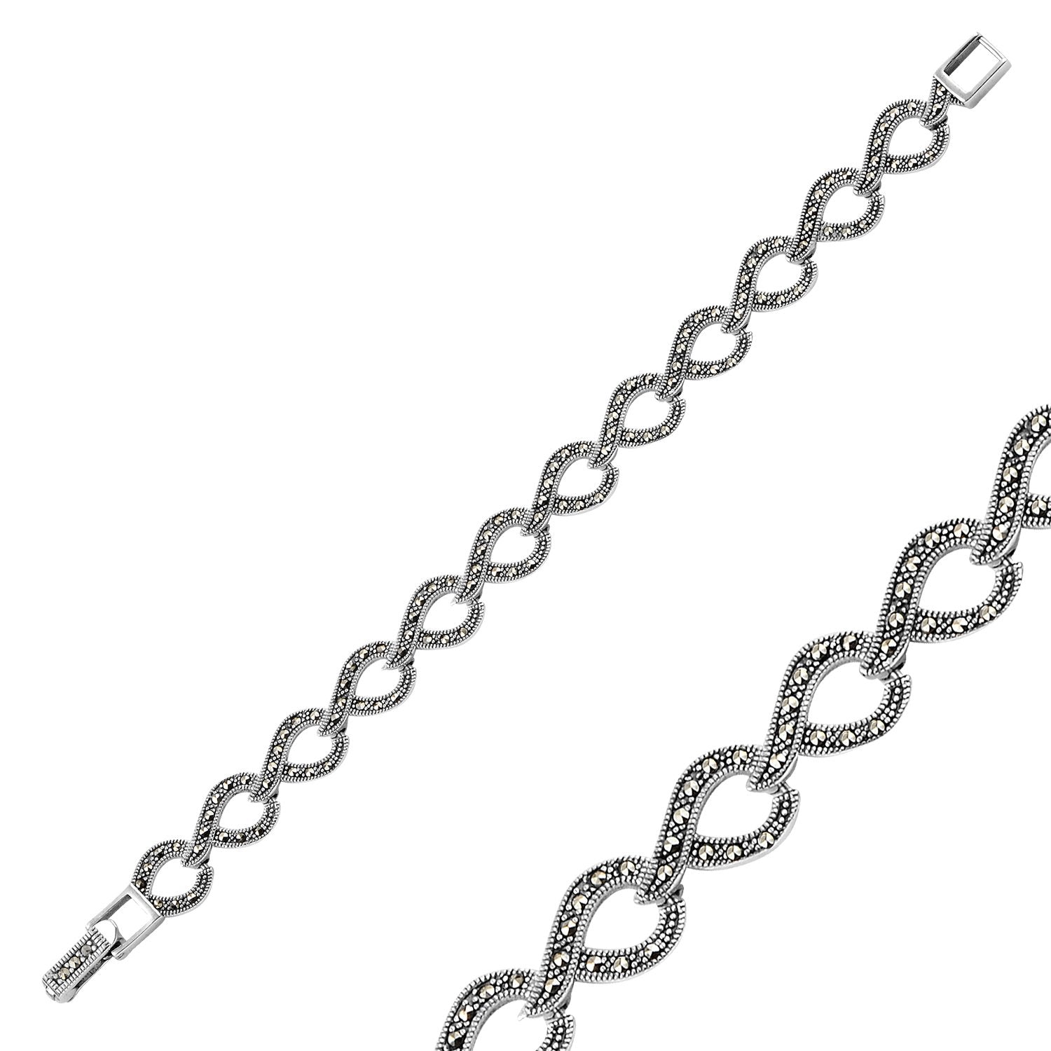 Orientalisches Markasit-Armband mit geschwungenen, ineinanderlaufenden Gliedern