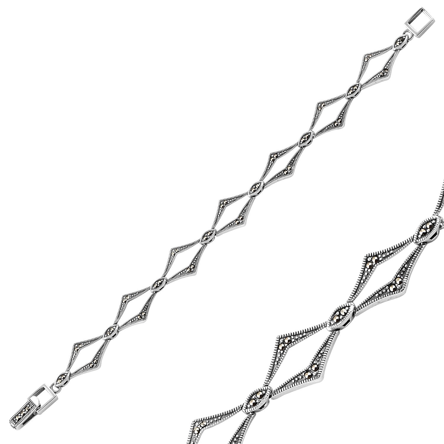 Filigranes Markasit-Armband im orientalischen Rauten-Design aus 925 Silber
