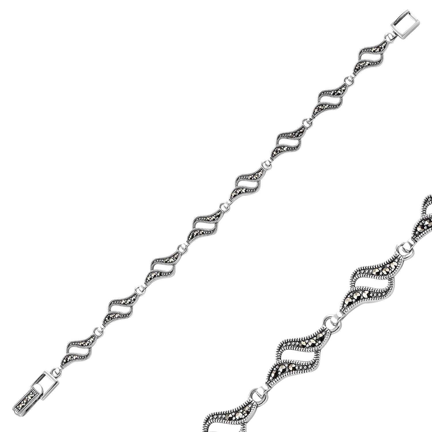 Markasit Armband aus 925 Silber mit geschwungenem Wellenmuster im Orient-Stil.