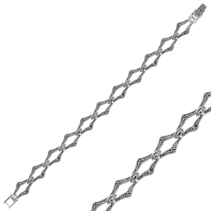 Orient Armband aus 925 Silber mit Markasit und filigranem geometrischem Muster.