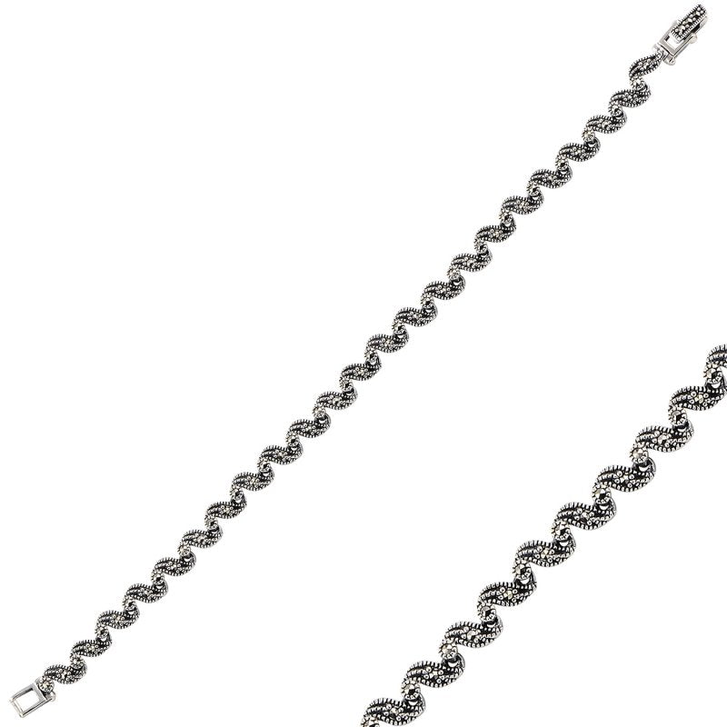 Orient Armband aus 925 Silber mit Markasit und geschwungenem Wellenmuster.