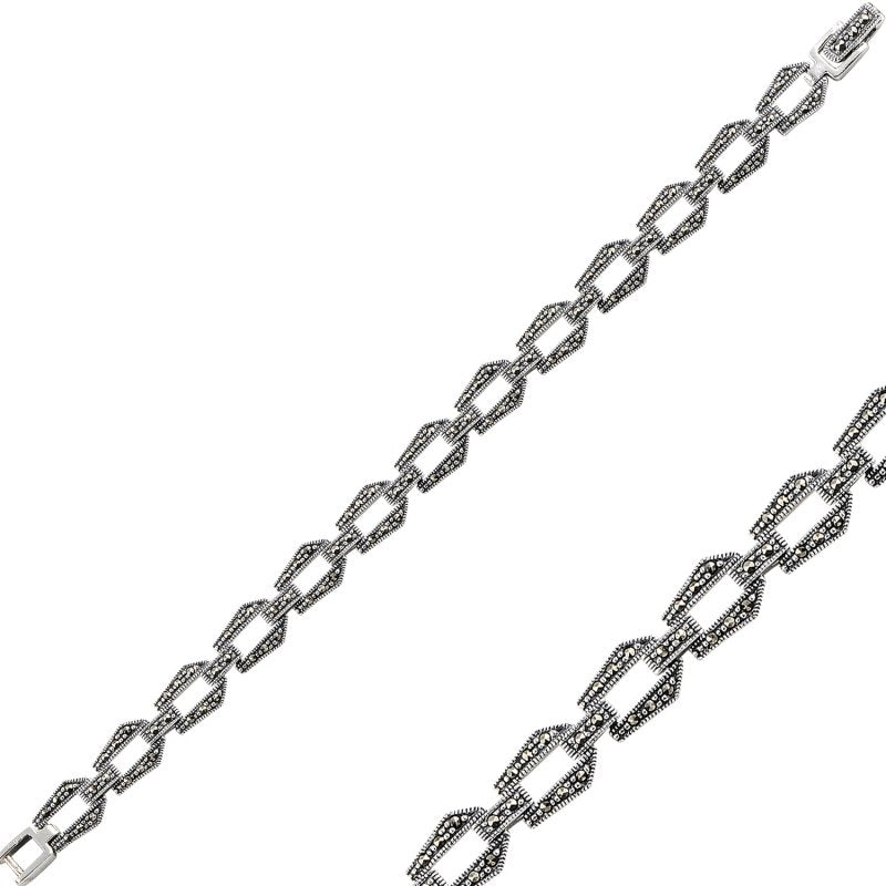 Orient Armband aus 925 Silber mit Markasit und geometrischem Gliederdesign.