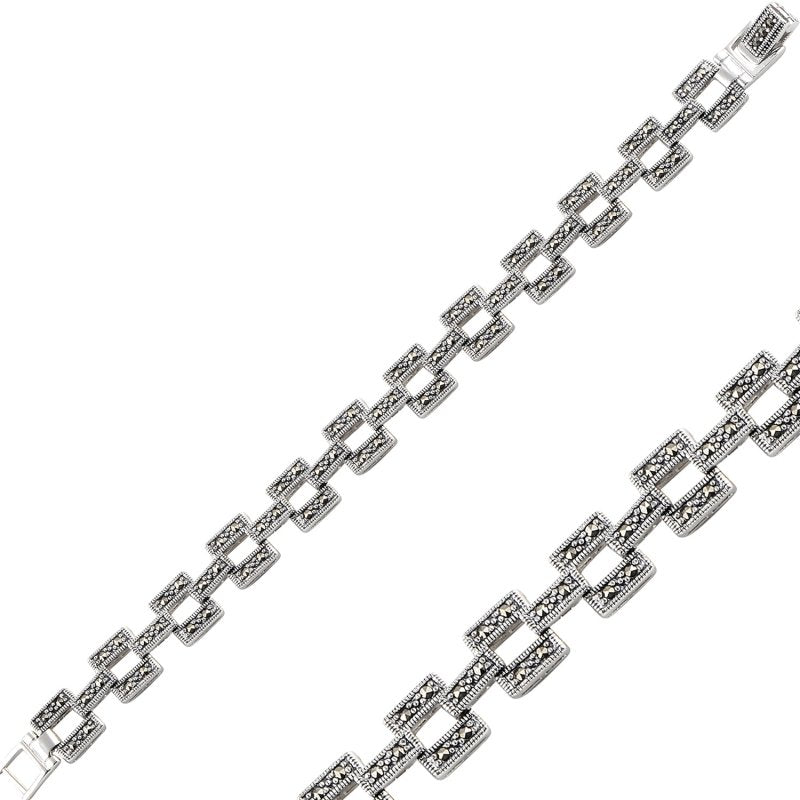 Orient Armband aus 925 Silber mit Markasit und quadratischem Gliederdesign.