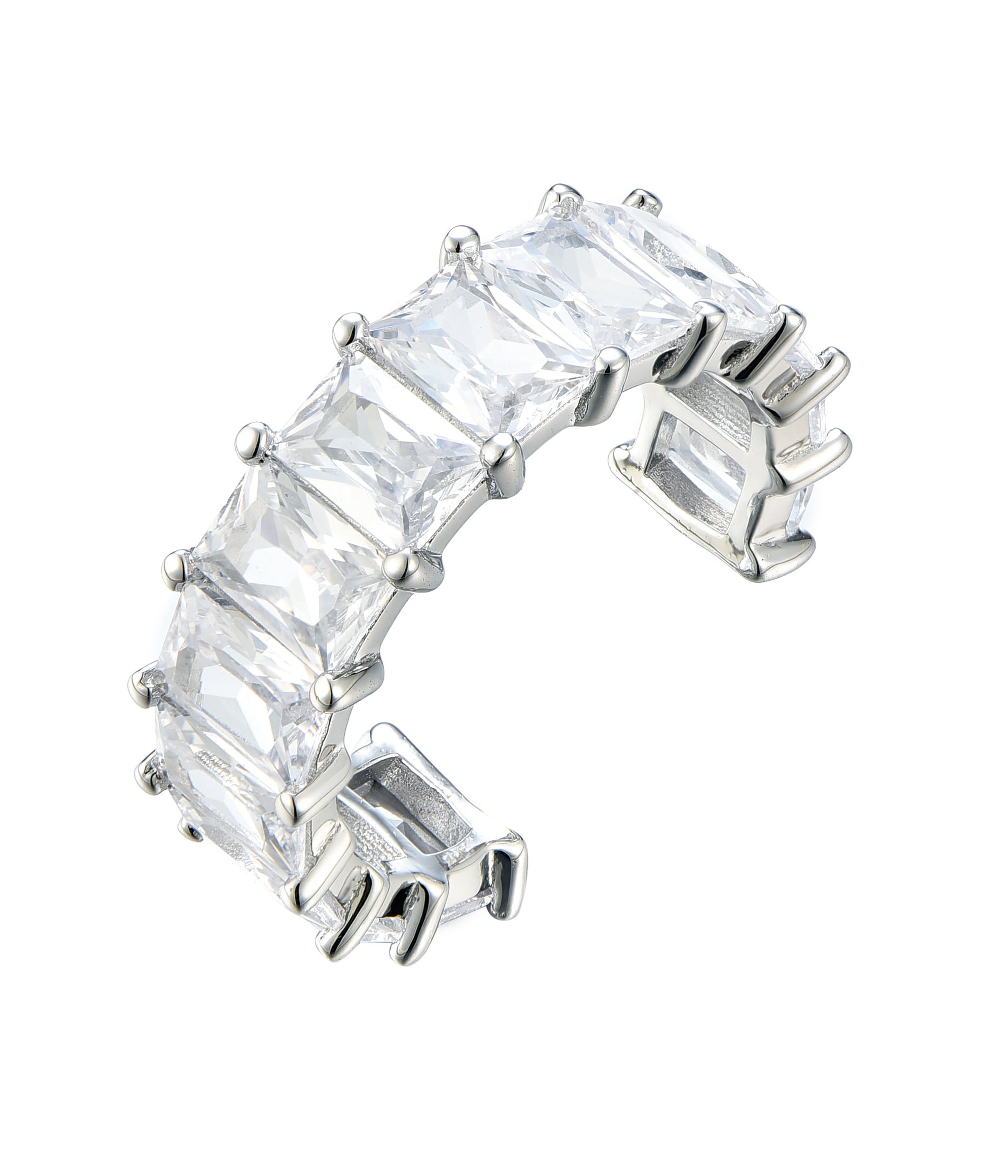 Verstellbarer Ring aus 925 Sterling Silber mit klaren Zirkonia im Baguette-Look; kühler Glanz, modernes, elegantes Design.