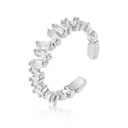 Verstellbarer Ring aus 925 Sterling Silber oder 18K vergoldet mit klaren Zirkonia im Baguette-Schliff; elegantes, modernes Design.