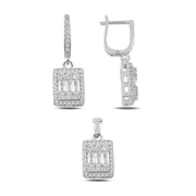 2er Schmuckset mit Baguette-Zirkonia aus 925 Sterling Silber, Ohrhänger und Anhänger im rechteckigen Design