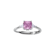 Verstellbarer Ring aus 925 Sterling Silber mit roséfarbenem Zirkonia und klaren Seitensteinen; elegantes, feminines Design.