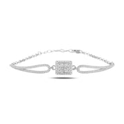 Baguette Armband aus 925 Silber mit Zirkonia, rechteckiges Mittelteil, filigrane Kette, elegant und modern
