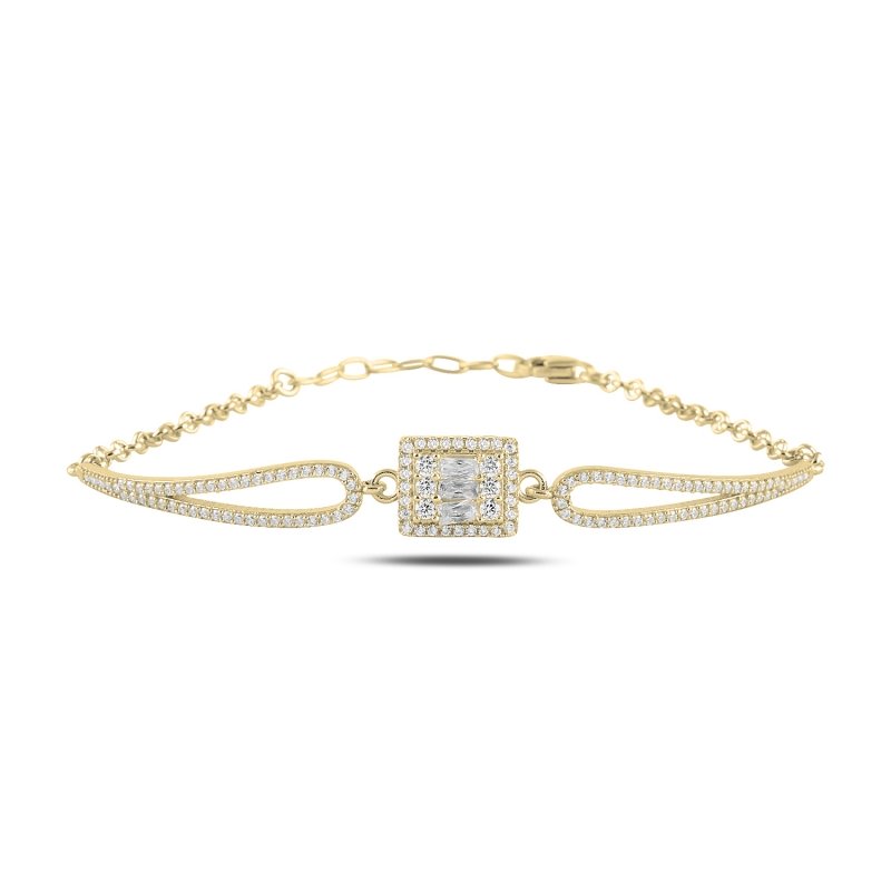 Baguette Armband aus 925 Silber mit Zirkonia, rechteckiges Mittelteil, filigrane Kette, elegant und modern