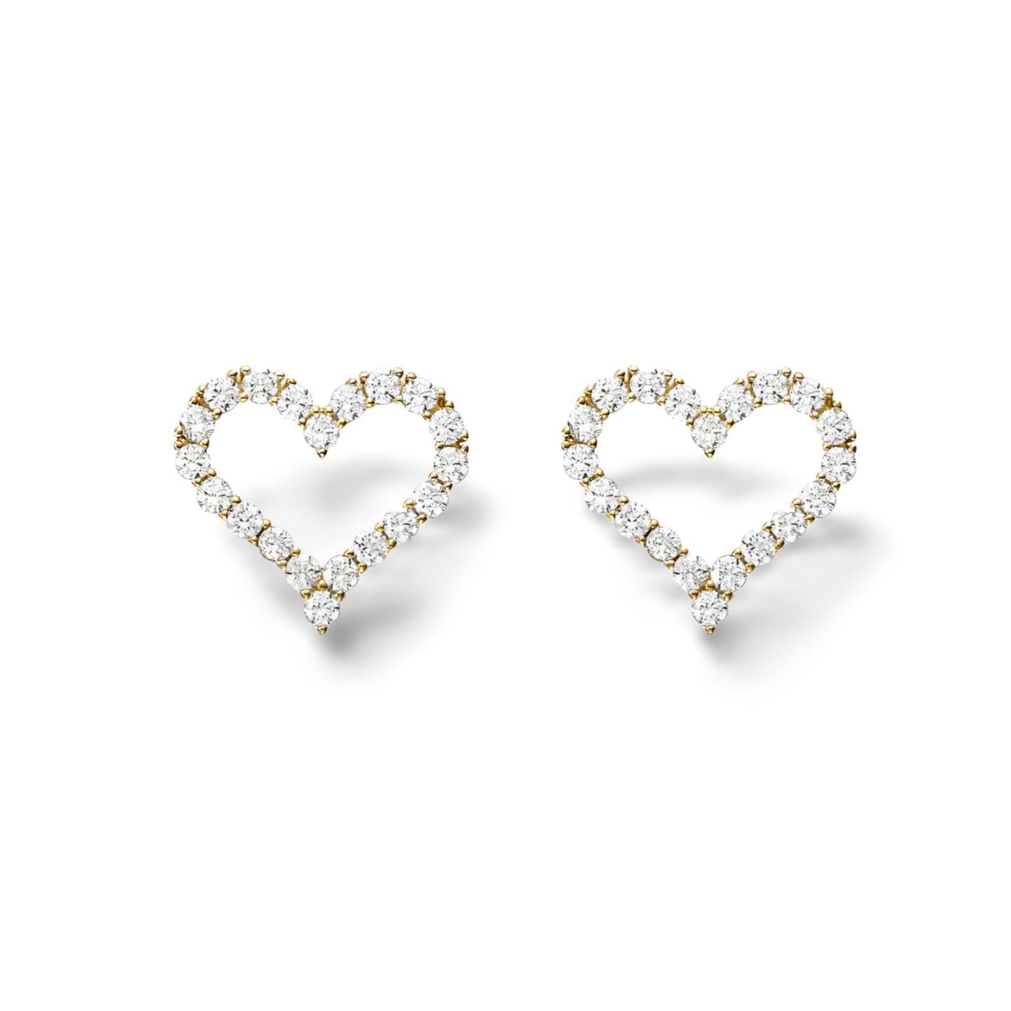 Amora Herz Ohrstecker aus 925 Sterling Silber, 18K vergoldet oder rhodiniert, mit rund gefassten Zirkonia in offenem Herzdesign.