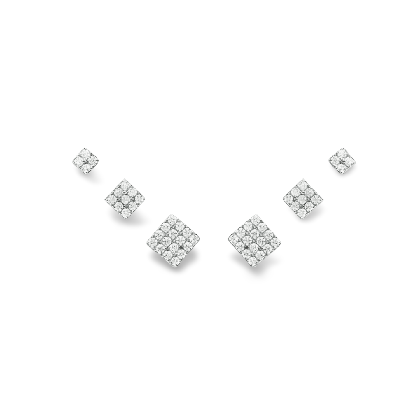 Luno Ohrstecker 6er Set aus 925 Sterling Silber mit pavégefassten Zirkonia in quadratischem Design, in drei Größen sortiert.