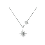 Stella Halskette aus 925 Sterling Silber: doppelte Stern-Anhänger mit Zirkonia-Pavé, erhältlich rhodiniert oder 18K vergoldet, filigrane Kette.