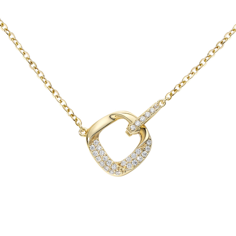 Naya Halskette aus 925 Sterling Silber: geschwungener Anhänger mit Zirkonia-Besatz in asymmetrischem Design, erhältlich rhodiniert oder 18K vergoldet.