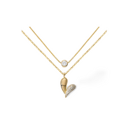 Herzpoesie Halskette aus 925 Sterling Silber, 18K vergoldet oder rhodiniert – zweireihig mit Solitär und Herzanhänger, verziert mit Zirkonia.