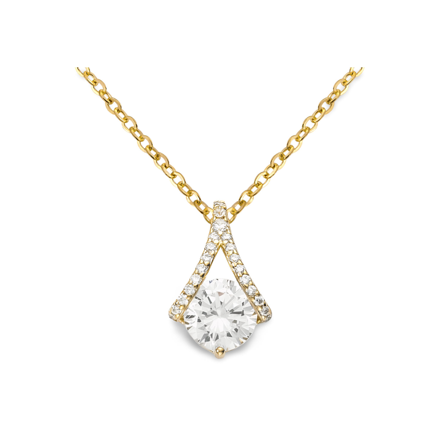 Aveline Halskette mit großem Zirkonia-Stein im V-Design aus 925 Sterling Silber, goldvergoldet.