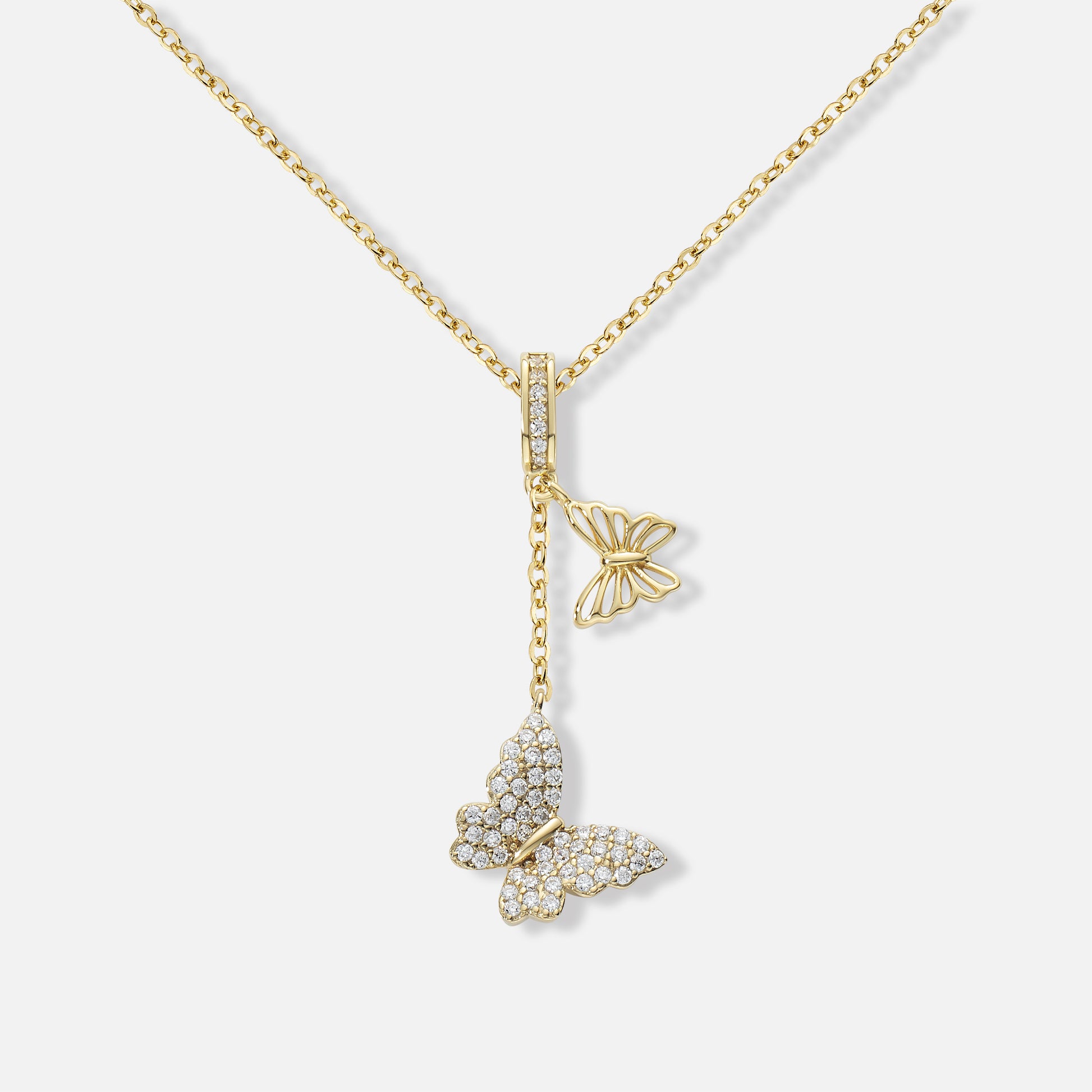 Goldene Schmetterling-Halskette mit funkelnden Zirkonia-Steinen und filigranen Flügelmotiven