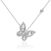 Rhodinierte Schmetterling-Halskette mit Baguette-Zirkonia auf feiner Kette