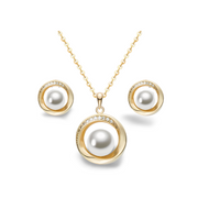 Schmuckset mit Süßwasserperle und Zirkonia – runde Anhänger, Halskette & Ohrstecker, gold- oder silberfarben