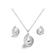 Zweiteiliges Set mit Zirkonia-Baguettes und Süßwasserperle im schwungvollen Tropfendesign