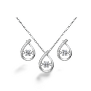 Elegantes 2er Set mit Tropfen-Anhänger und schwebendem Zirkonia, Halskette mit passenden Ohrsteckern aus 925 Sterling Silber