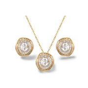 Elegantes 2er Set mit runder Halo-Kette und passenden Ohrsteckern, Zirkonia und Süßwasserperlen in modernem Design.
