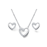 2er Set mit Herzanhänger und Ohrsteckern aus 925 Sterling Silber, teils mit Zirkonia besetzt