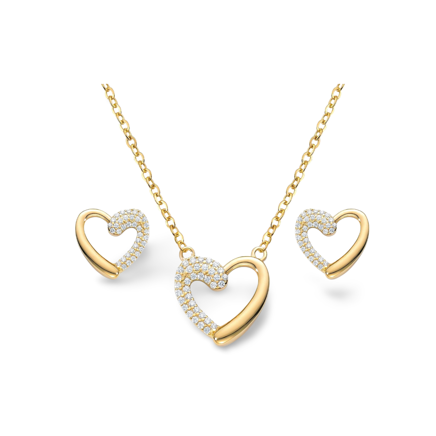 2er Set mit Herzanhänger und Ohrsteckern aus 925 Sterling Silber, teils mit Zirkonia besetzt